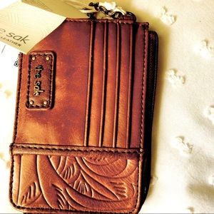 THE SAK VINTAGE FINISH TEAL LEAFBROWN LEATHER CARD